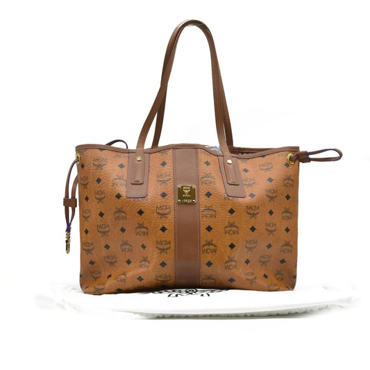 $770 MCM  Visetos Medium Liz Reversible Shopper Tote Cognac