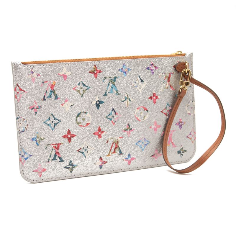 NEW Louis Vuitton Neverfull Pouch Garden Capsule Silver Monogram Canvas Wristlet