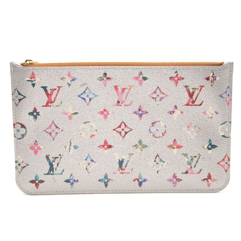 NEW Louis Vuitton Neverfull Pouch Garden Capsule Silver Monogram Canvas Wristlet