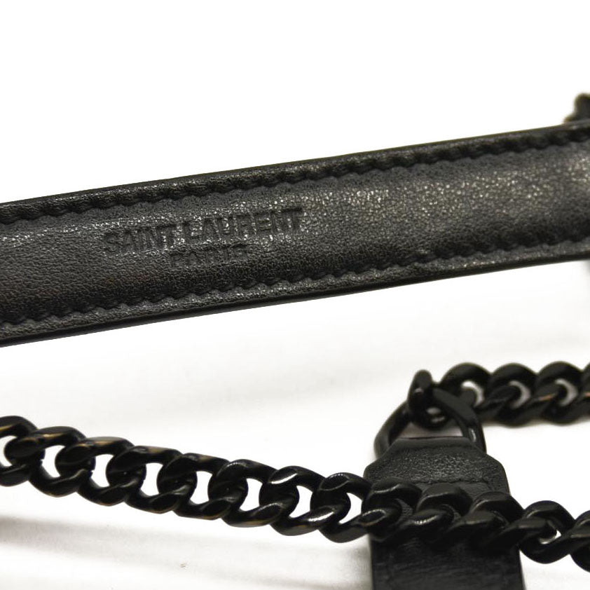 SAINT LAURENT Calfskin Y Quilted Monogram Monochrome Small Loulou Chain Satchel Black