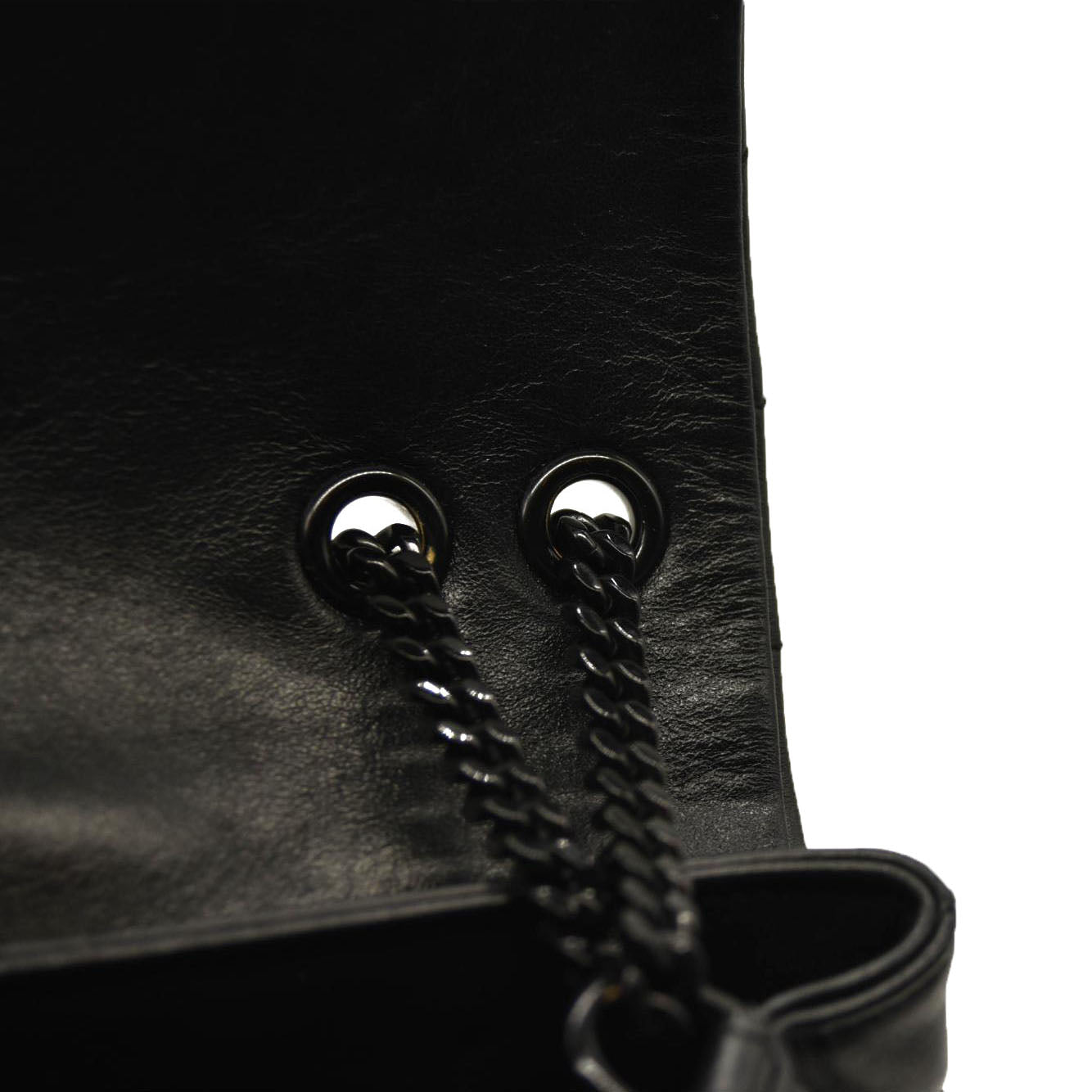 SAINT LAURENT Calfskin Y Quilted Monogram Monochrome Small Loulou Chain Satchel Black