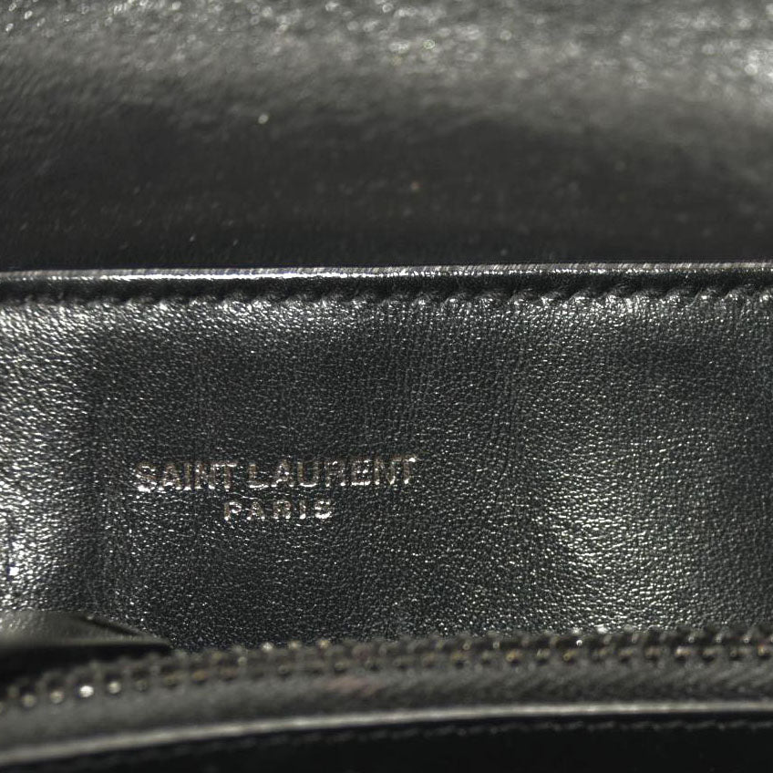 SAINT LAURENT Calfskin Y Quilted Monogram Monochrome Small Loulou Chain Satchel Black