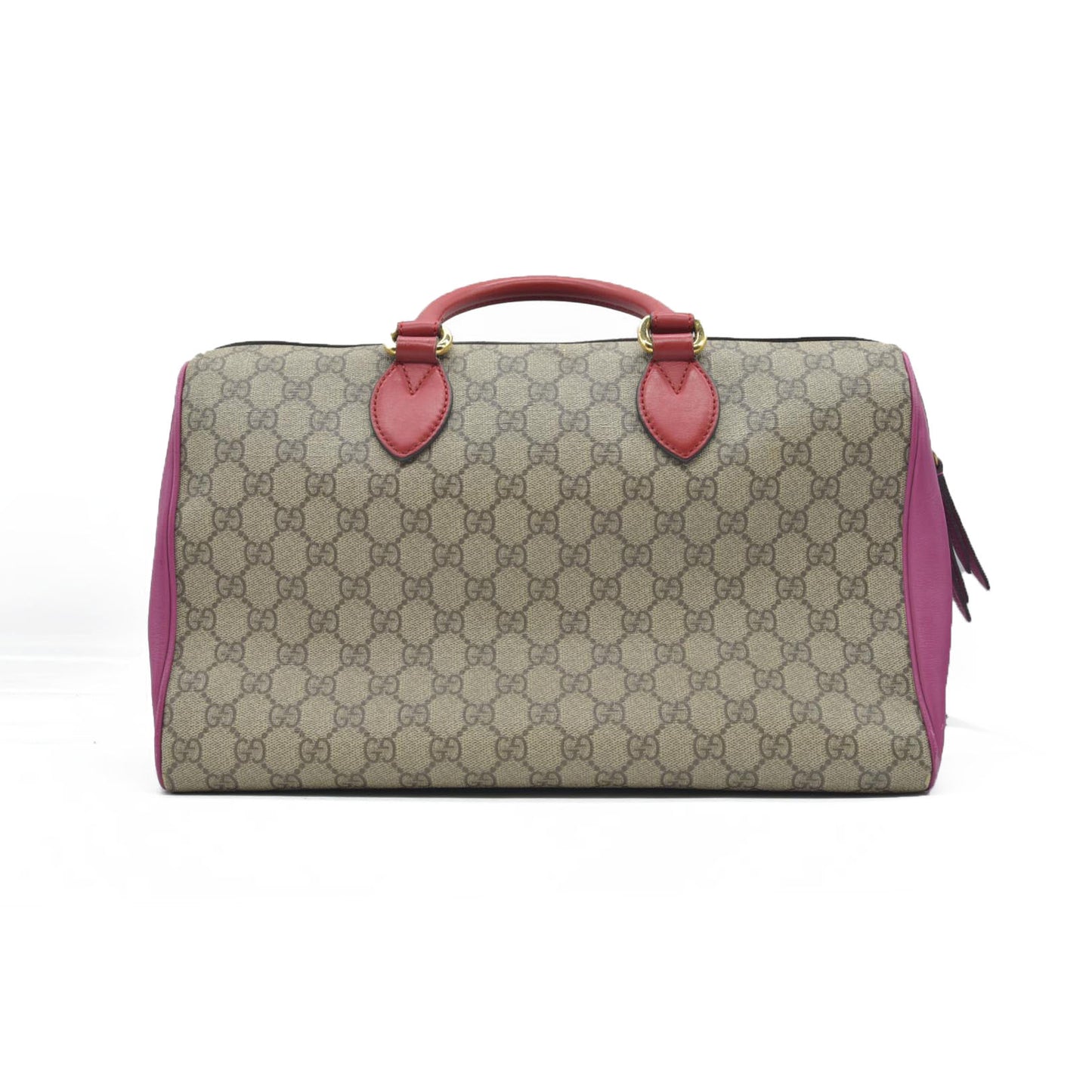 $2980 Gucci GG Supreme Monogram Moon Calfskin Small Boston Beige Ebony Hibiscus Red New Rosette