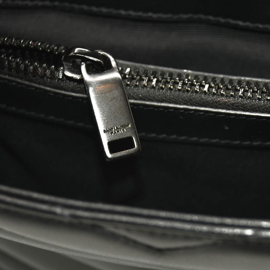 SAINT LAURENT Calfskin Y Quilted Monogram Monochrome Small Loulou Chain Satchel Black