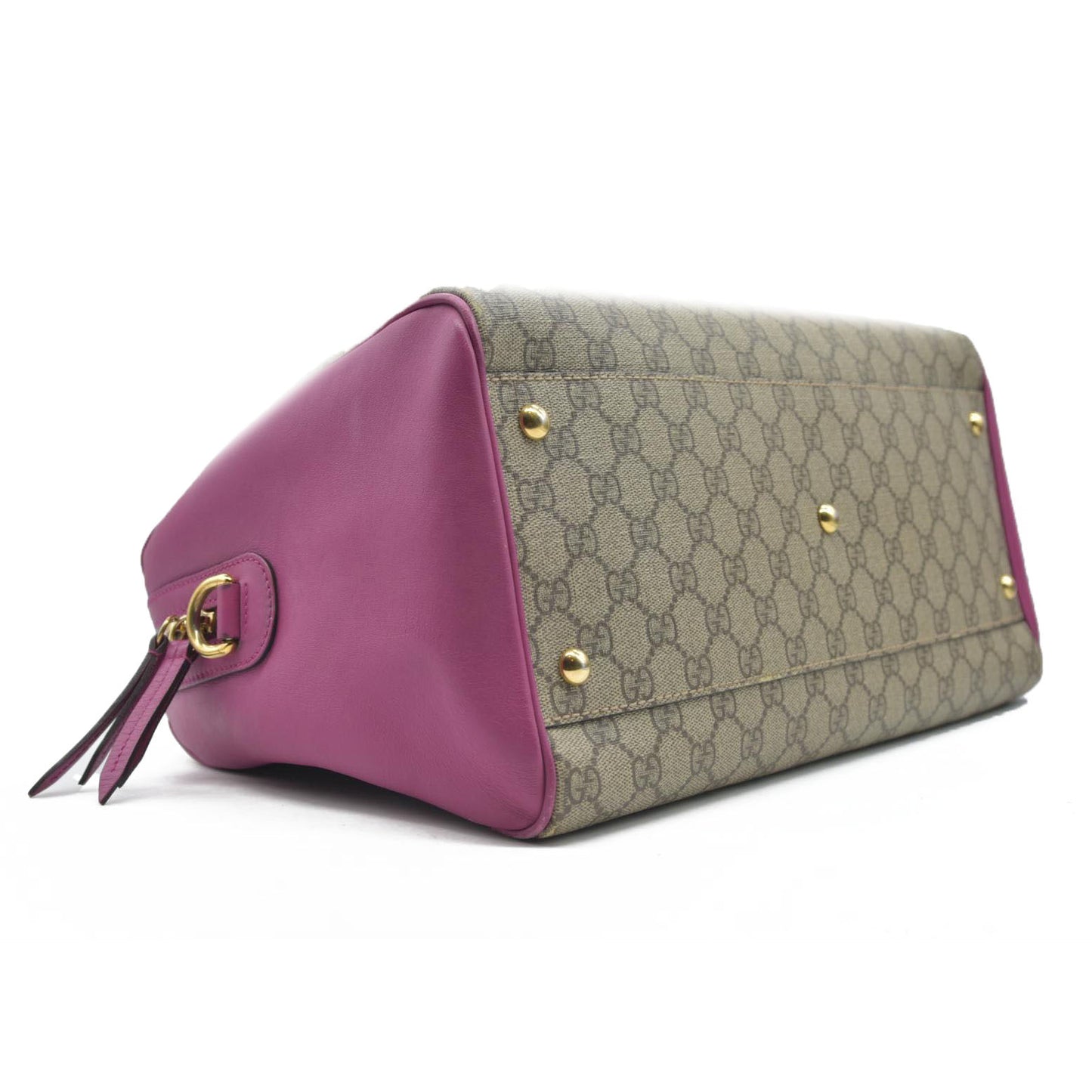 $2980 Gucci GG Supreme Monogram Moon Calfskin Small Boston Beige Ebony Hibiscus Red New Rosette