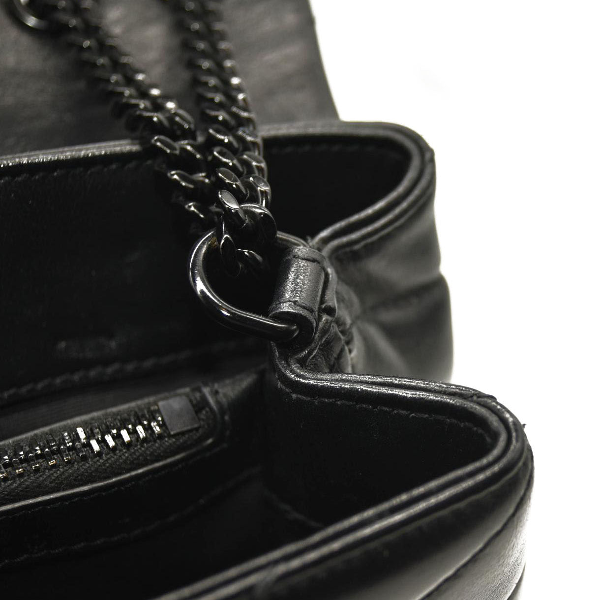 SAINT LAURENT Calfskin Y Quilted Monogram Monochrome Small Loulou Chain Satchel Black