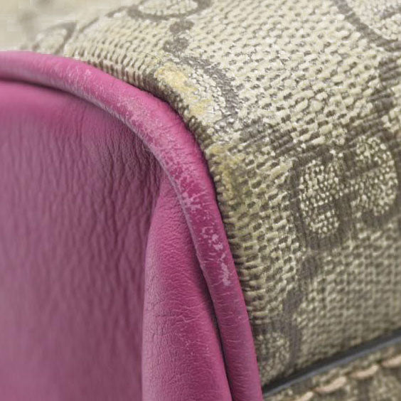 $2980 Gucci GG Supreme Monogram Moon Calfskin Small Boston Beige Ebony Hibiscus Red New Rosette