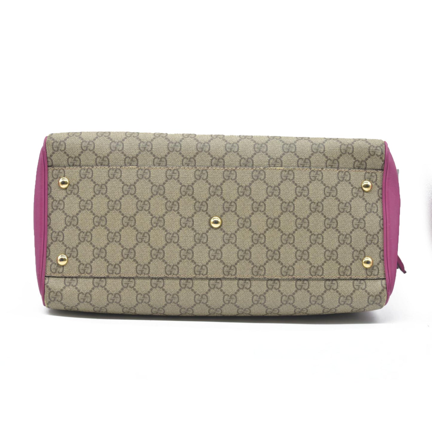 $2980 Gucci GG Supreme Monogram Moon Calfskin Small Boston Beige Ebony Hibiscus Red New Rosette