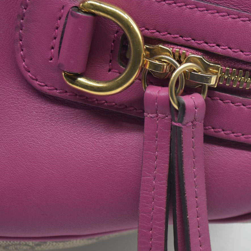 $2980 Gucci GG Supreme Monogram Moon Calfskin Small Boston Beige Ebony Hibiscus Red New Rosette