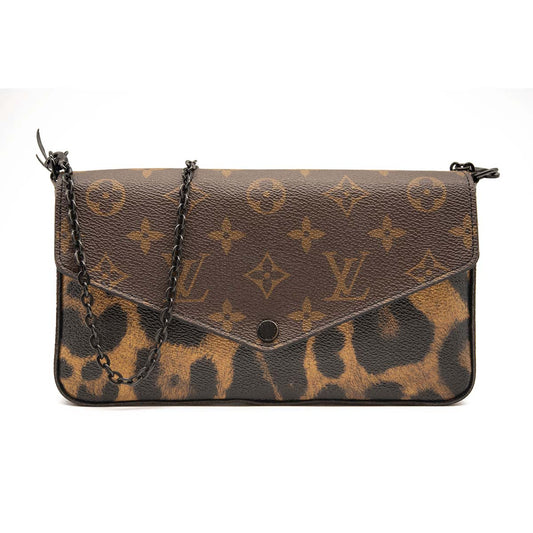 LOUIS VUITTON Monogram Animal Print Pochette Felicie Chain Wallet