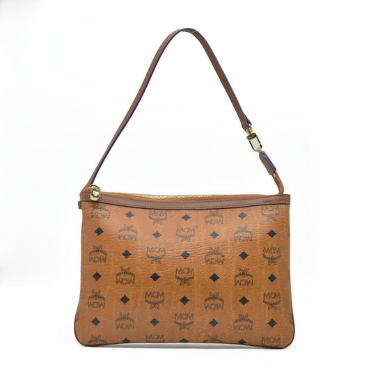 MCM Visetos Liz Shopper Tote Pouch Cognac