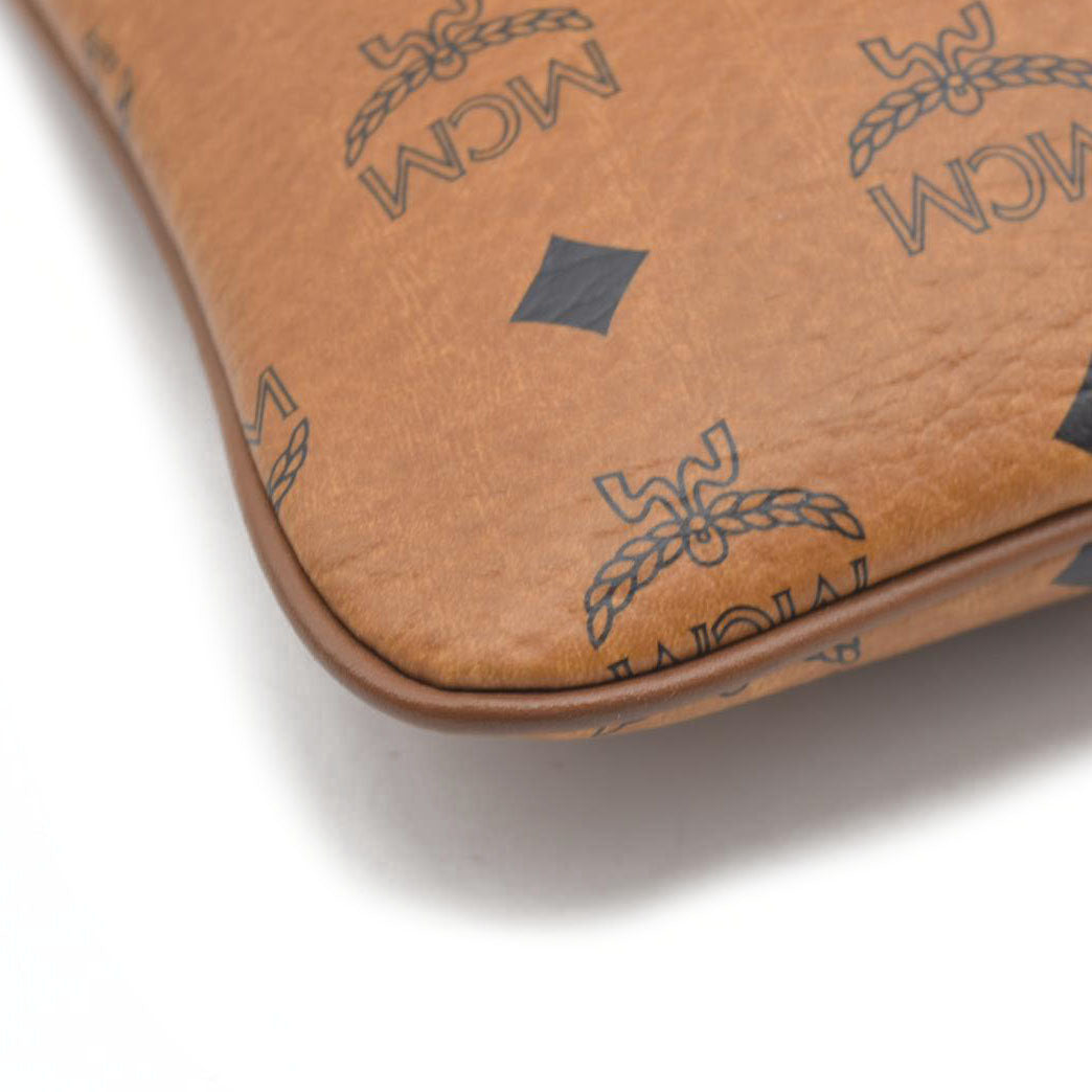 MCM Visetos Liz Shopper Tote Pouch Cognac