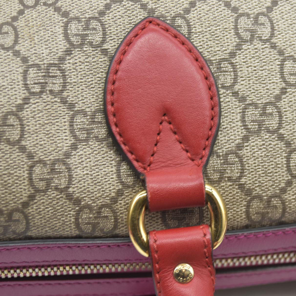 $2980 Gucci GG Supreme Monogram Moon Calfskin Small Boston Beige Ebony Hibiscus Red New Rosette