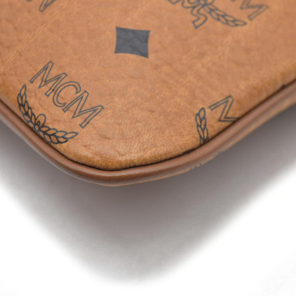 MCM Visetos Liz Shopper Tote Pouch Cognac