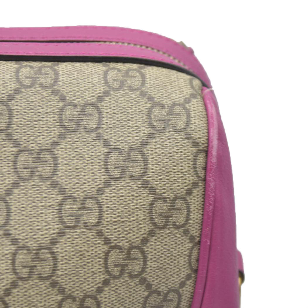 $2980 Gucci GG Supreme Monogram Moon Calfskin Small Boston Beige Ebony Hibiscus Red New Rosette