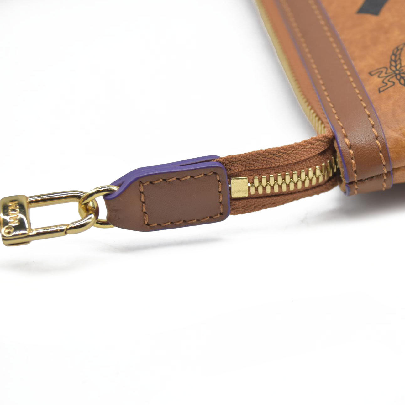 MCM Visetos Liz Shopper Tote Pouch Cognac