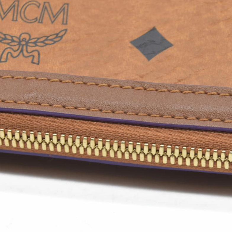 MCM Visetos Liz Shopper Tote Pouch Cognac