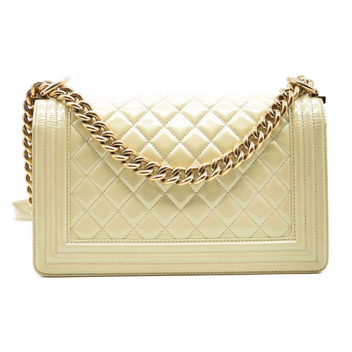 CHANEL Chanel Mint Green Quilted Patent Leather Medium Boy Flap Bag