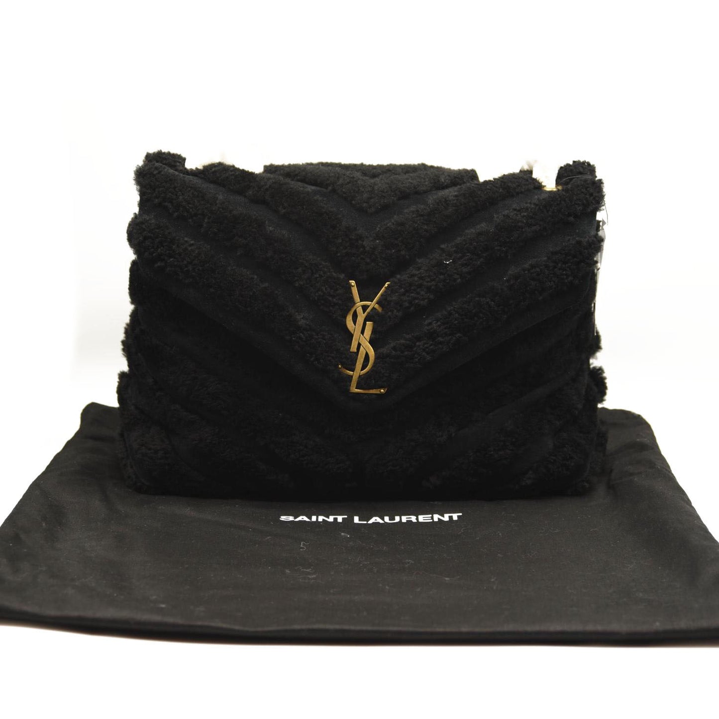 NEW SAINT LAURENT Loulou Medium YSL Shearling Shoulder Bag