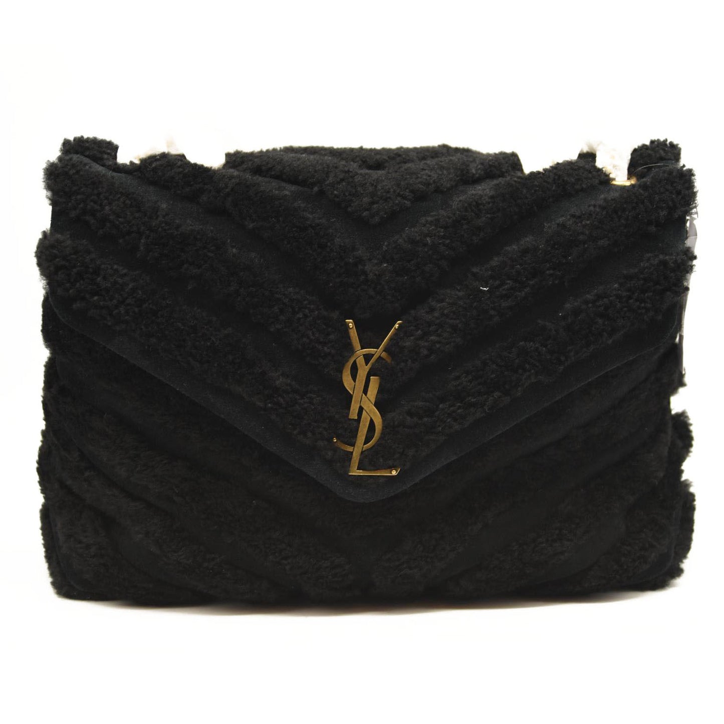 NEW SAINT LAURENT Loulou Medium YSL Shearling Shoulder Bag