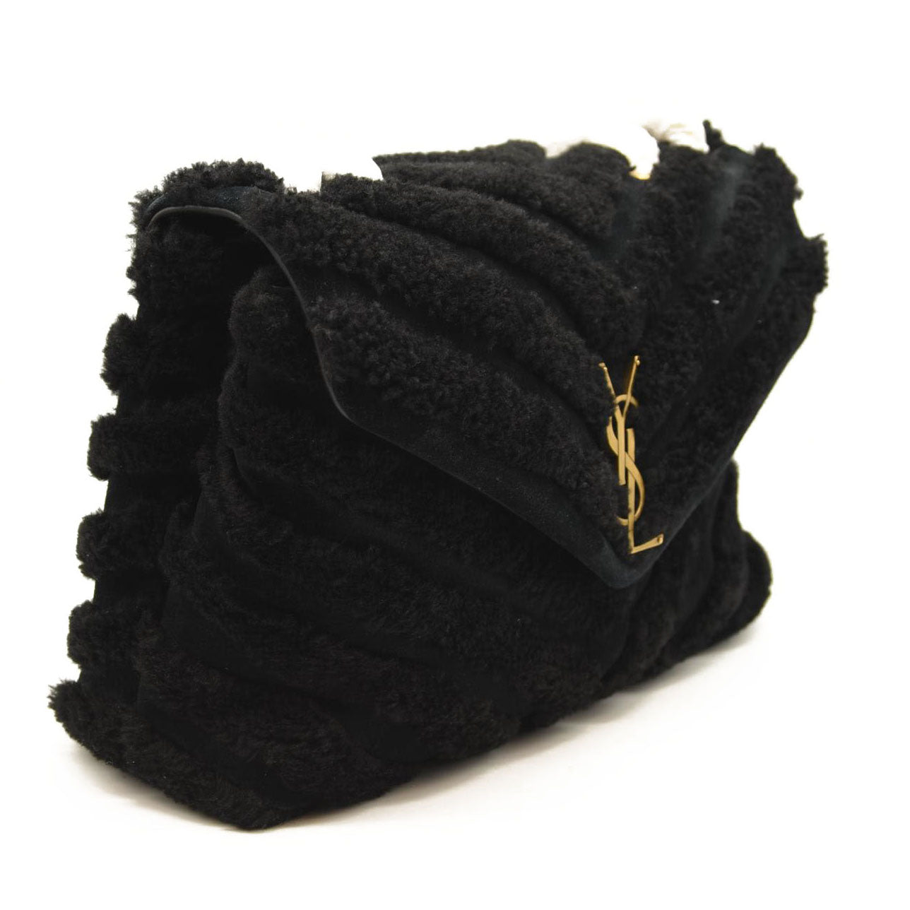 NEW SAINT LAURENT Loulou Medium YSL Shearling Shoulder Bag