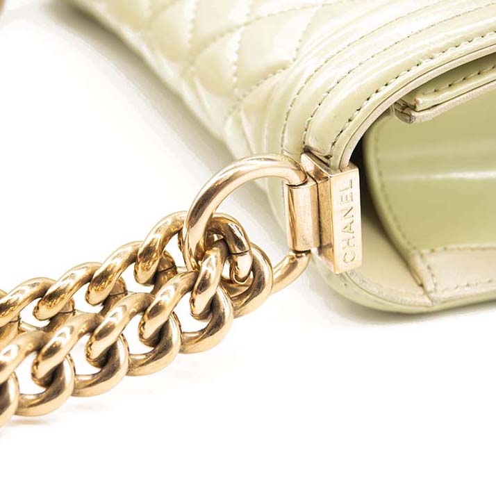 CHANEL Chanel Mint Green Quilted Patent Leather Medium Boy Flap Bag