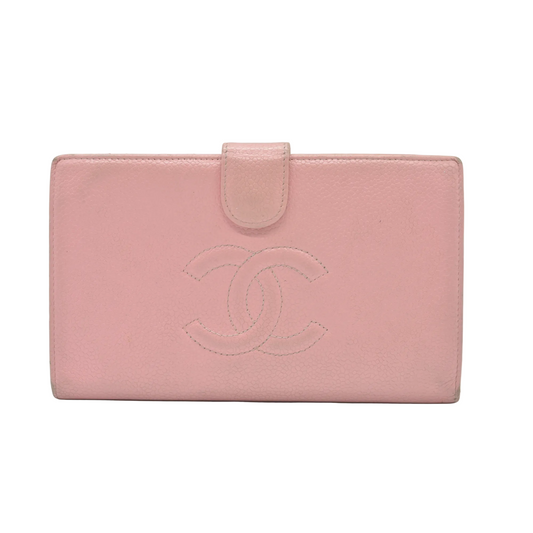 $625 Chanel Caviar Timeless CC French Wallet Pink