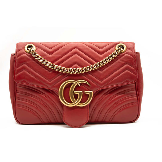 GUCCI Calfskin Matelasse Medium GG Marmont Shoulder Bag Hibiscus Red