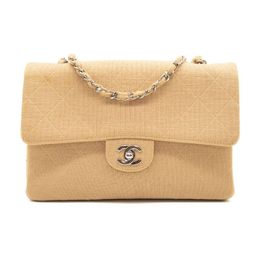 Chanel Single Flap Monogram Jersey Quilted Chain Shoulder Bag Beige 1997-1999