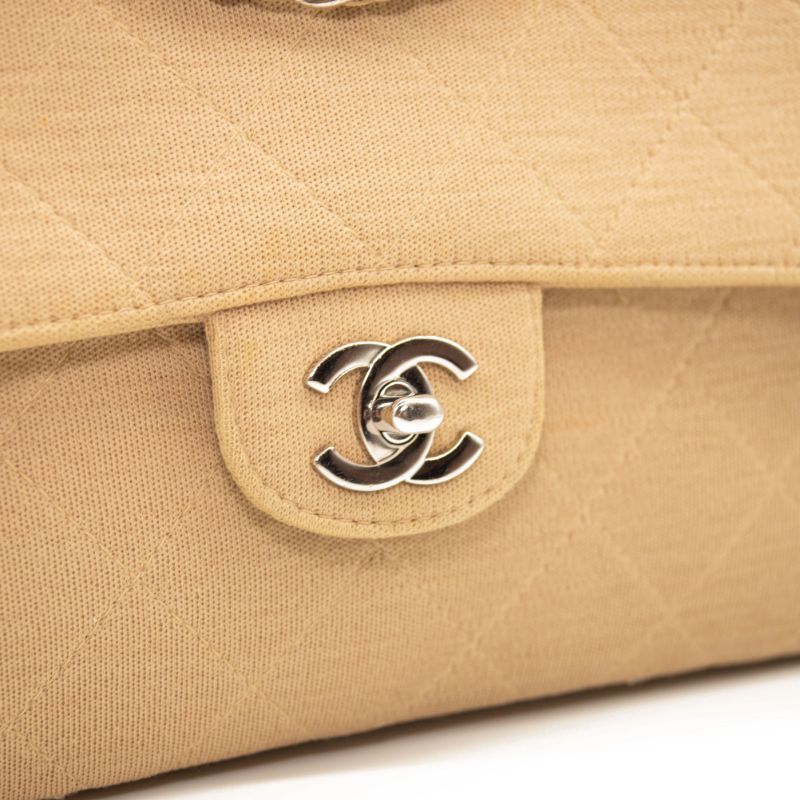 Chanel Single Flap Monogram Jersey Quilted Chain Shoulder Bag Beige 1997-1999