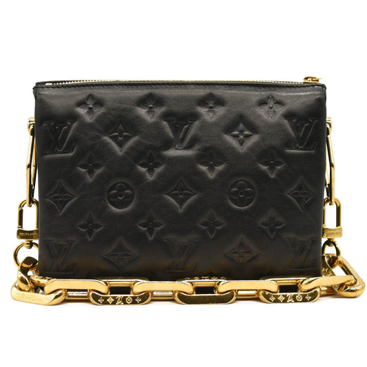 LOUIS VUITTON Lambskin Embossed Monogram Coussin BB Black