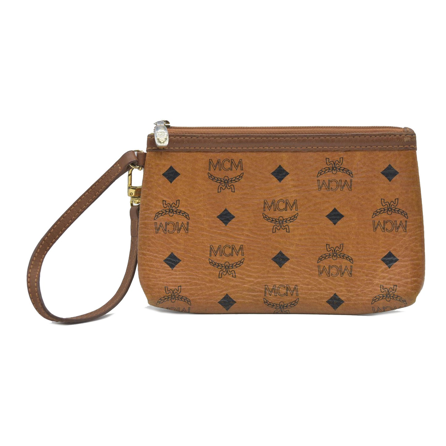 MCM Visetos Liz Shopper Tote Pouch Cognac Small