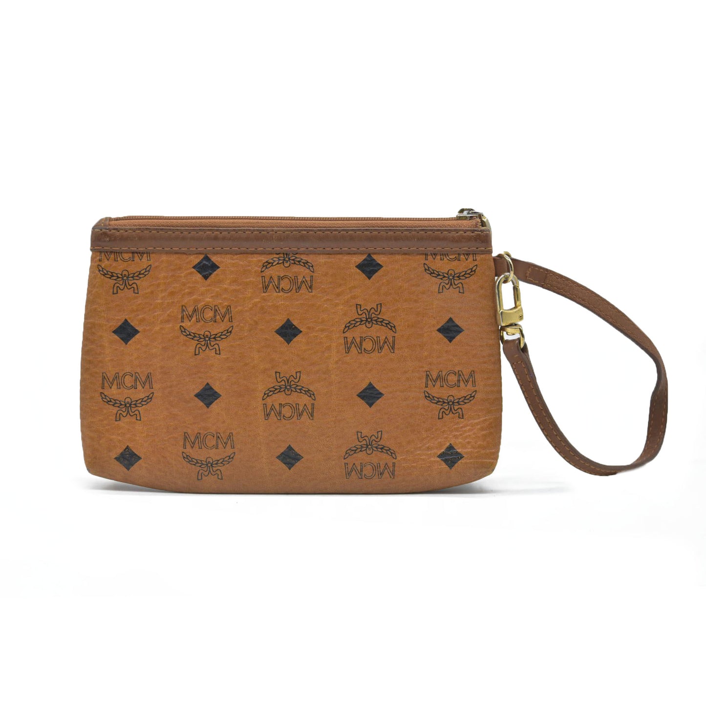 MCM Visetos Liz Shopper Tote Pouch Cognac Small