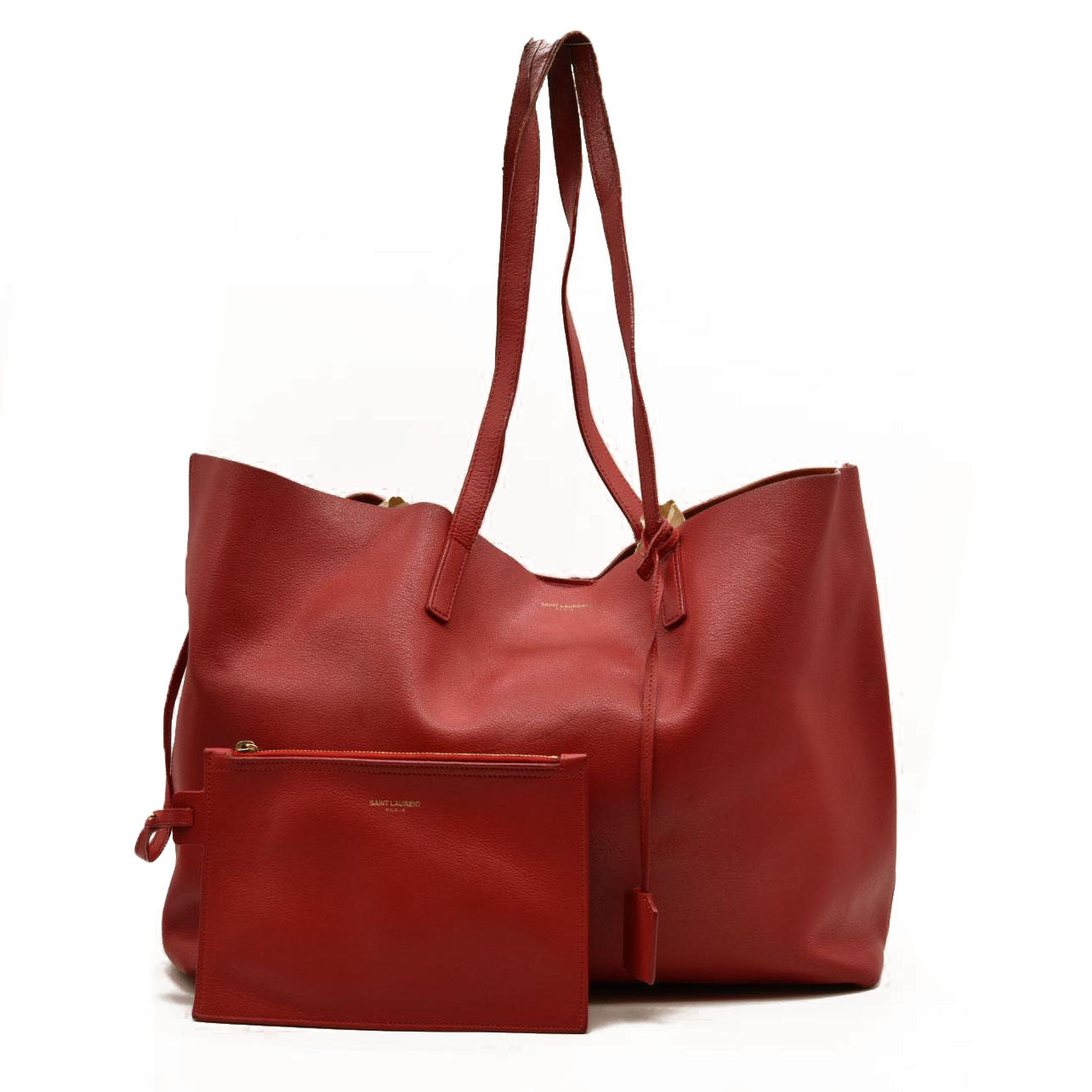 Saint Laurent  Calfskin Large Shopping Tote Opyum Red