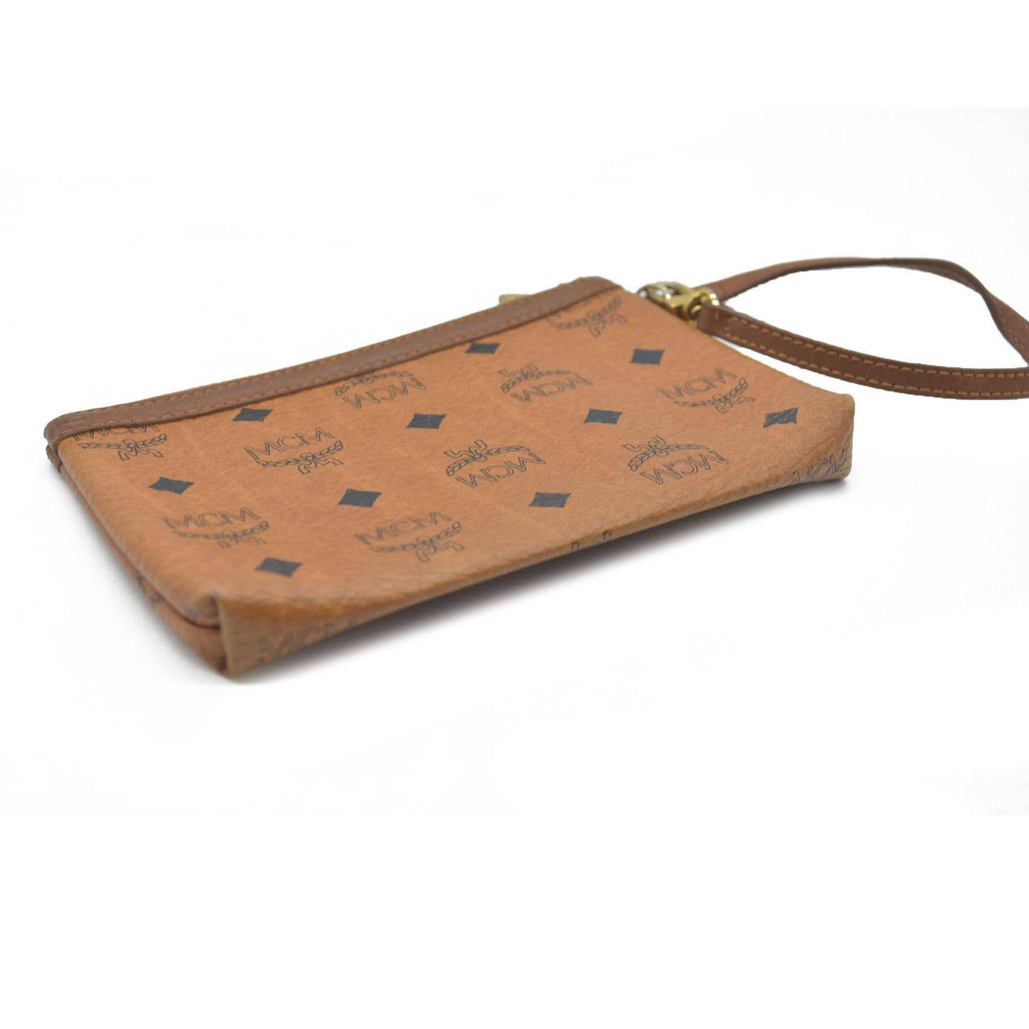 MCM Visetos Liz Shopper Tote Pouch Cognac Small