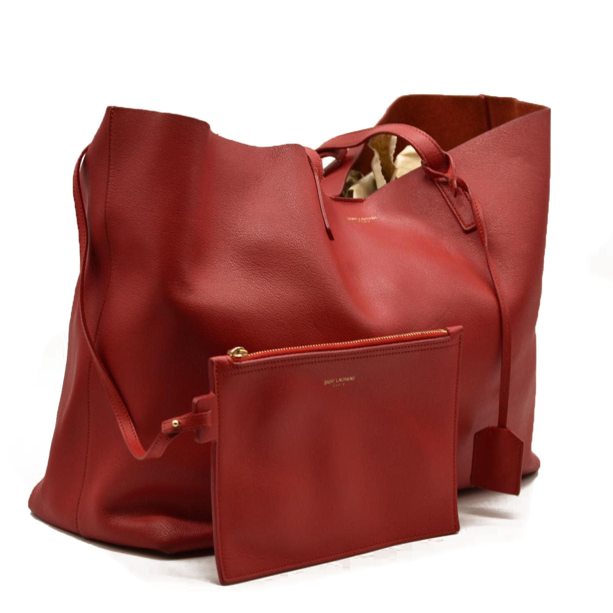 Saint Laurent  Calfskin Large Shopping Tote Opyum Red