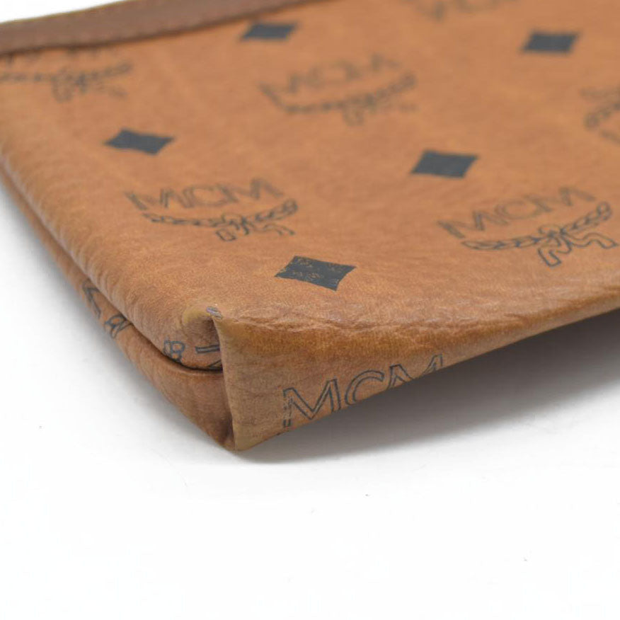 MCM Visetos Liz Shopper Tote Pouch Cognac Small