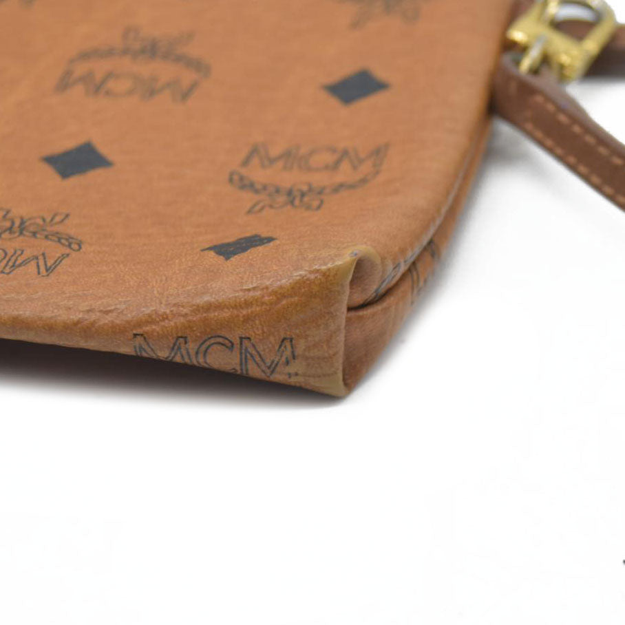 MCM Visetos Liz Shopper Tote Pouch Cognac Small