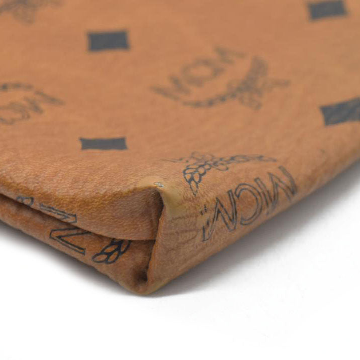 MCM Visetos Liz Shopper Tote Pouch Cognac Small