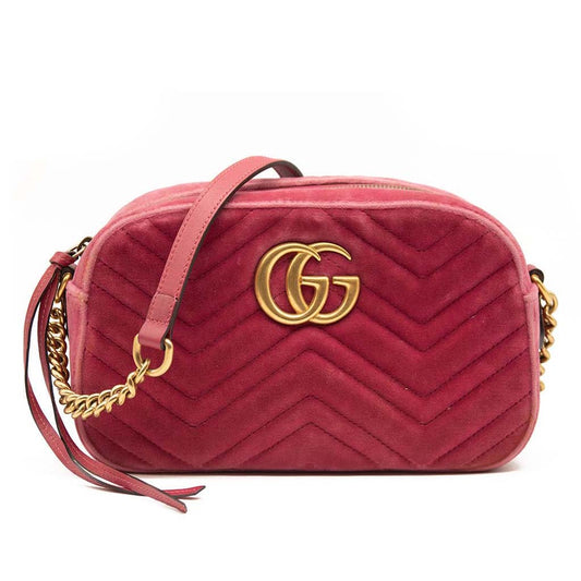 GUCCI Velvet Matelasse GG Marmont Chain Shoulder Bag Light Raspberry Rose