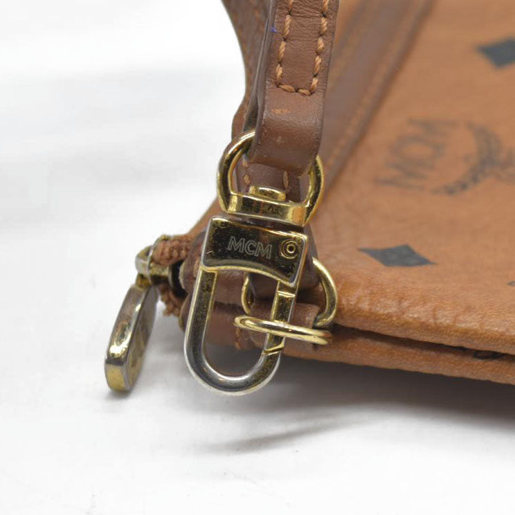 MCM Visetos Liz Shopper Tote Pouch Cognac Small