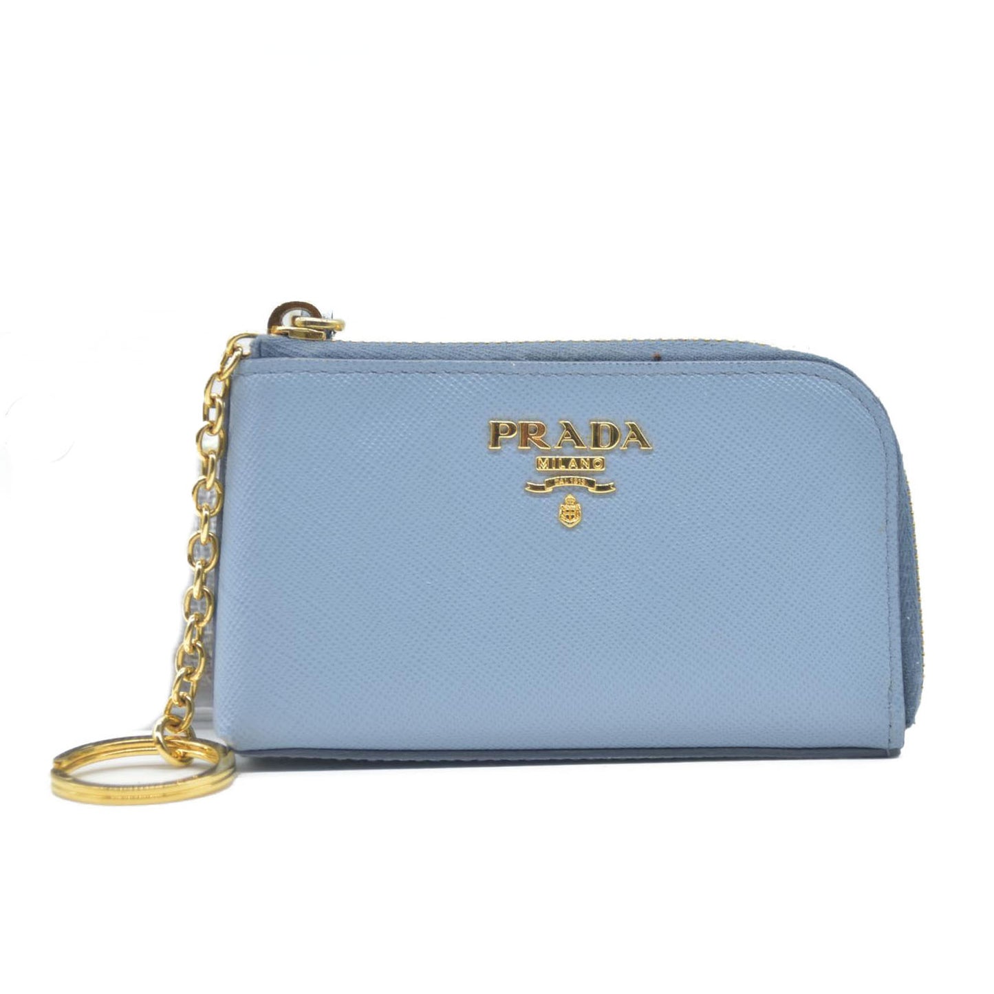 PRADA Logo Saffiano Leather Zippy Coin Purse Wallet Blue