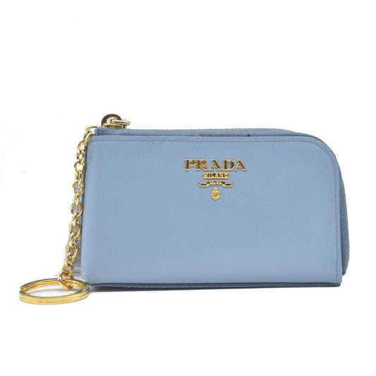 PRADA Logo Saffiano Leather Zippy Coin Purse Wallet Blue