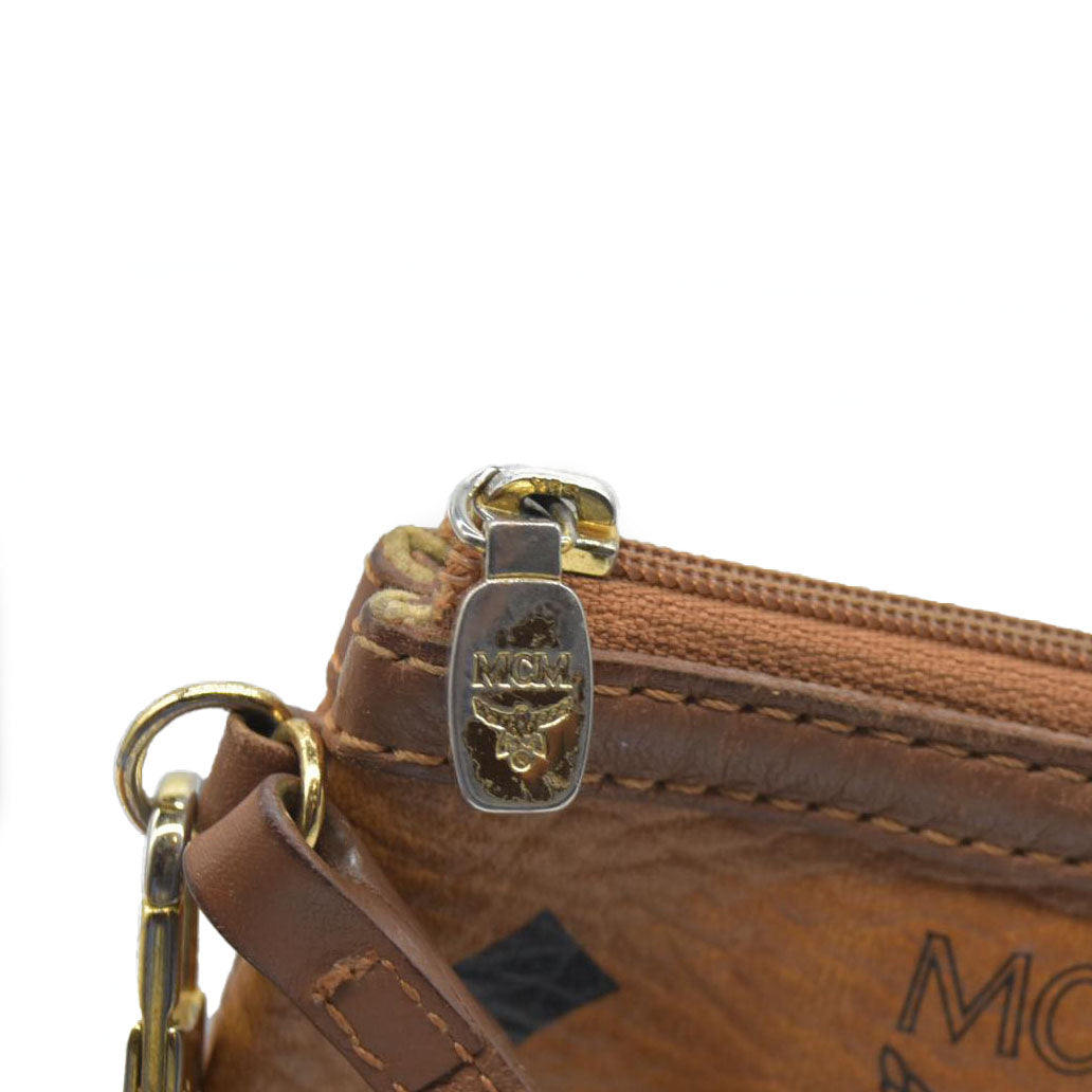 MCM Visetos Liz Shopper Tote Pouch Cognac Small