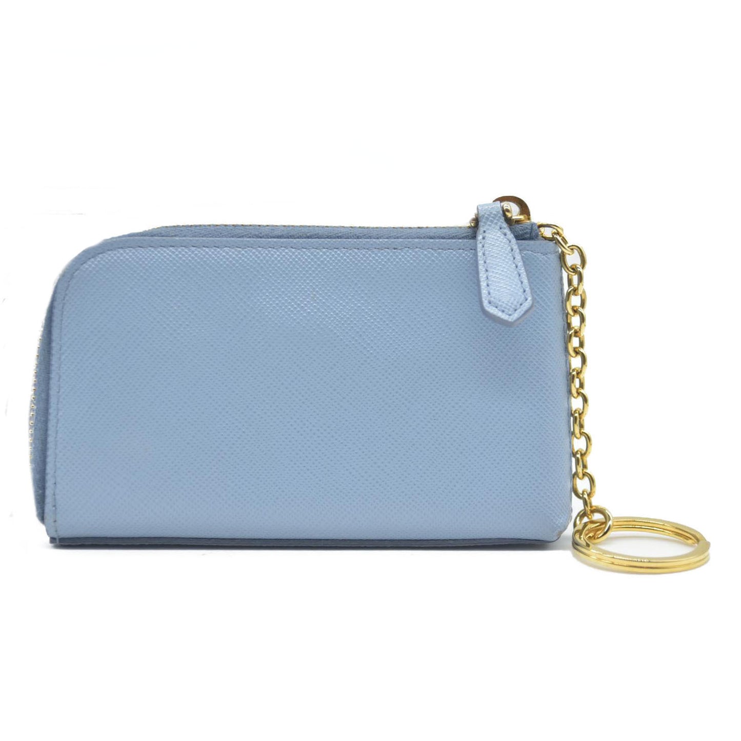 PRADA Logo Saffiano Leather Zippy Coin Purse Wallet Blue