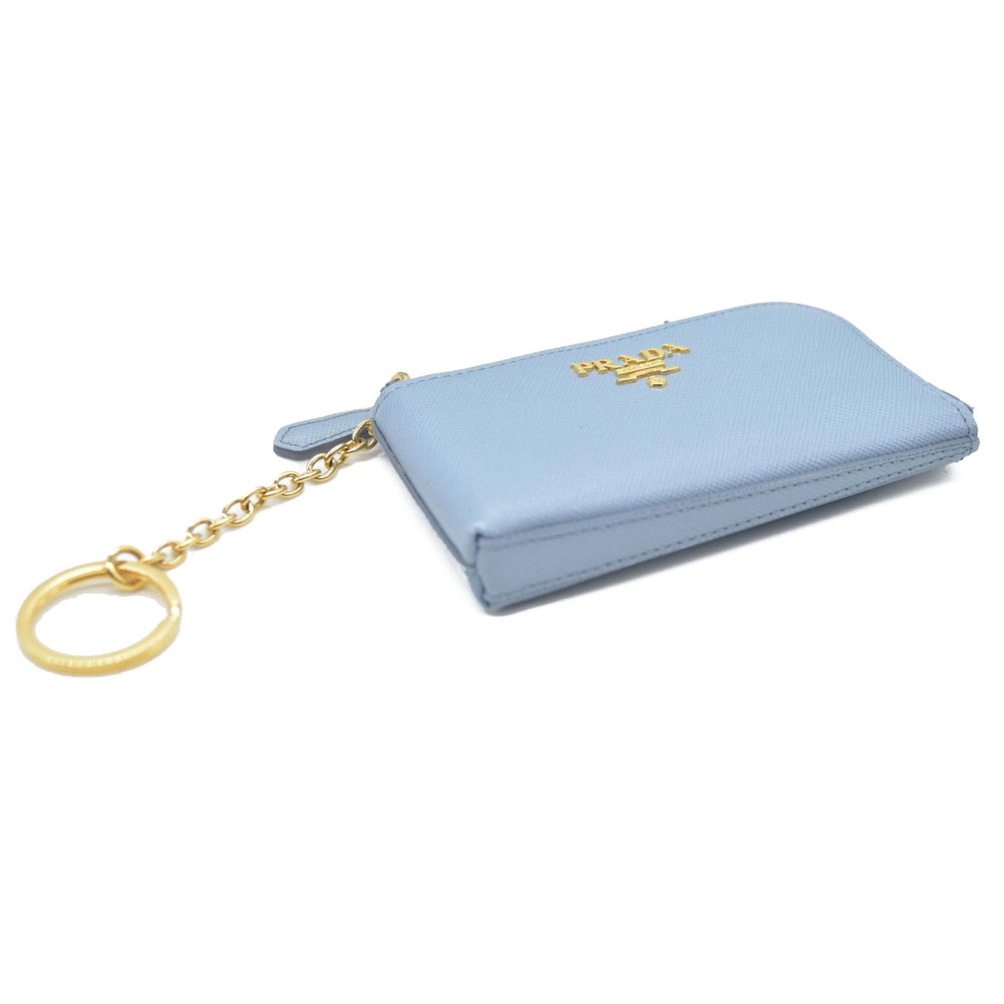 PRADA Logo Saffiano Leather Zippy Coin Purse Wallet Blue