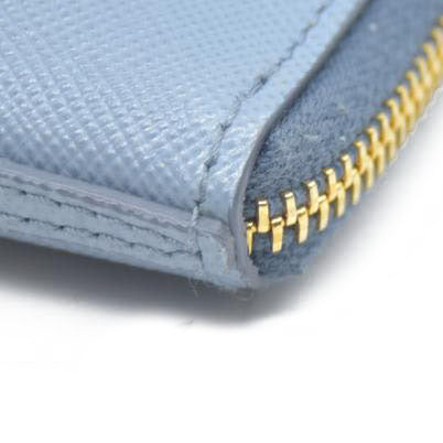 PRADA Logo Saffiano Leather Zippy Coin Purse Wallet Blue