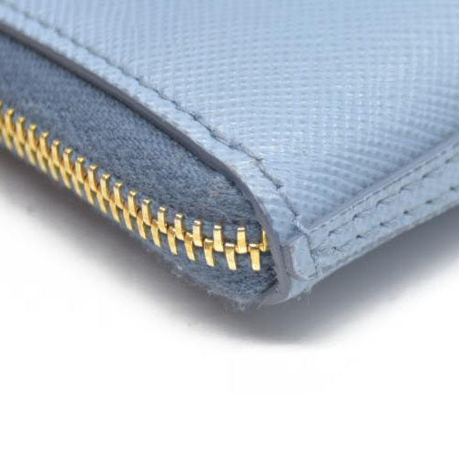 PRADA Logo Saffiano Leather Zippy Coin Purse Wallet Blue