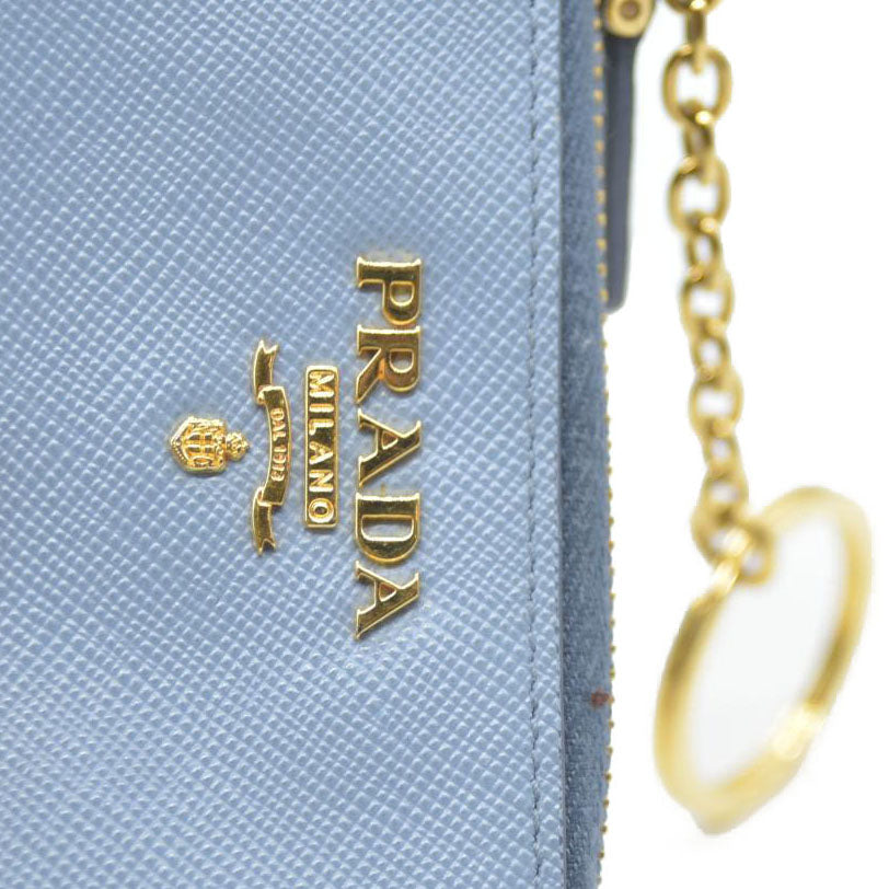 PRADA Logo Saffiano Leather Zippy Coin Purse Wallet Blue