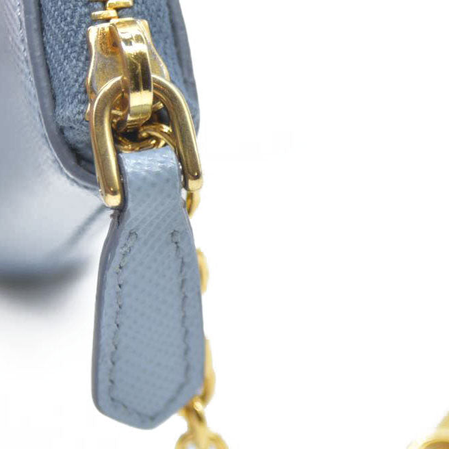 PRADA Logo Saffiano Leather Zippy Coin Purse Wallet Blue